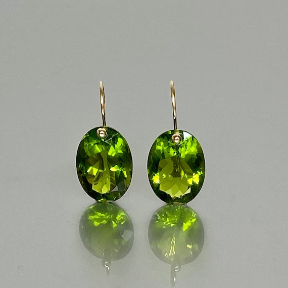 14K Gold Small Oval Peridot Drop Earrings (28 ct), Green Stone Earrings, Birthstone  Earrings, Gift For Her, Valentine Gifts.