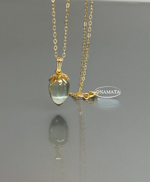 14K Gold Natural Green Amethyst Pendant  Necklace, Minimalist Necklace, Birthstone Necklace, Amethyst Jewelry Gift For Her.