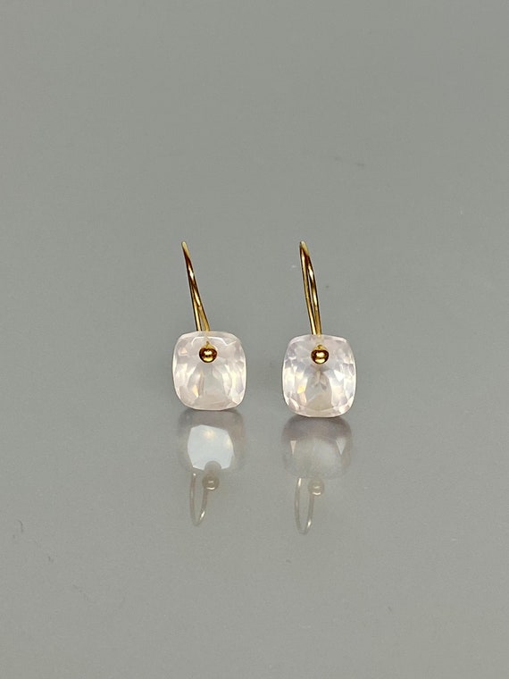 14K/18K Natural Rose Quartz Dangle Earrings, Pink Stone Earrings, Small Earrings, Minimalist Earrings, Small Earrings, Holiday Gifts.