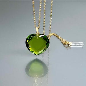 14K Gold Peridot Heart Necklace, Large  Heart Pendant, Minimalist Birthstone Necklace, August Birthstone, Peridot Jewelry  Gift For Her