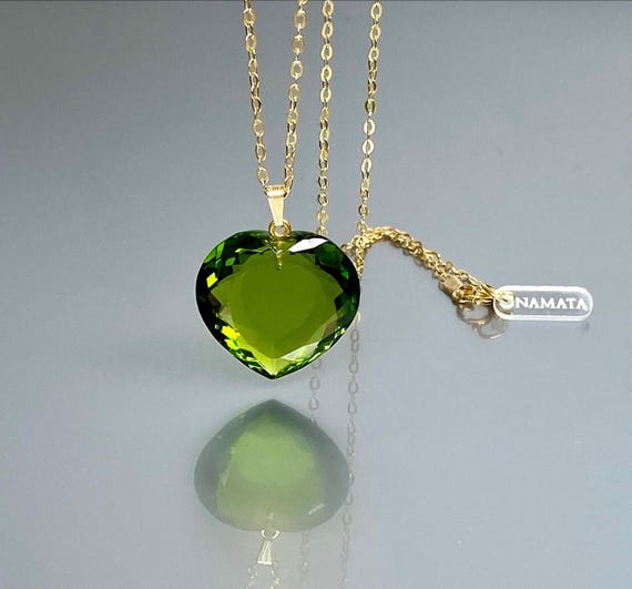14K Gold Peridot Heart Necklace, Large  Heart Pendant, Minimalist Birthstone Necklace, August Birthstone, Peridot Jewelry  Gift For Her
