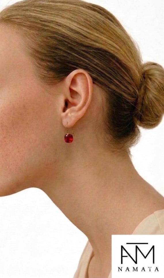 14K Gold Red Ruby  Earrings, Ruby Drop Earrings, July Birthstone, Bridal Jewelry, Ruby Jewelry Gift