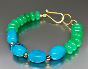 Chrysoprase & Turquoise Bracelet: 14k Gold-Filled Gemstone Jewelry