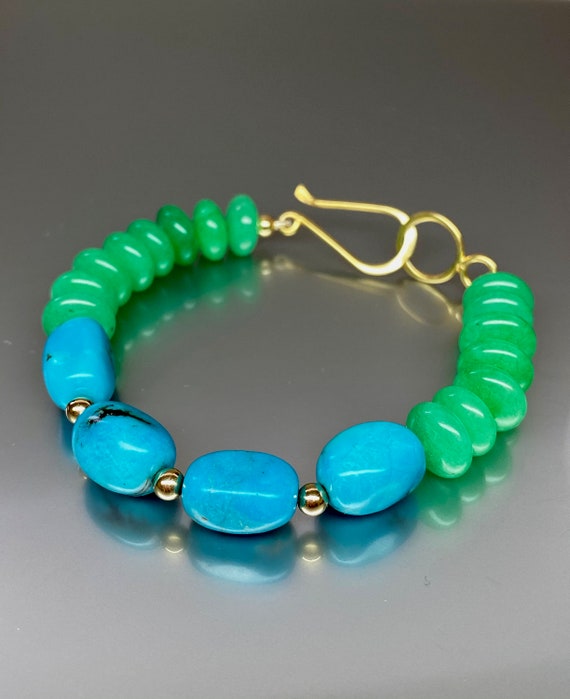 Natural Chrysoprase Green Chalcedony Bracelet, Turquoise Bracelet For Women, Multi Gemstone Bracelet, Colorful Bracelet Gift For Her