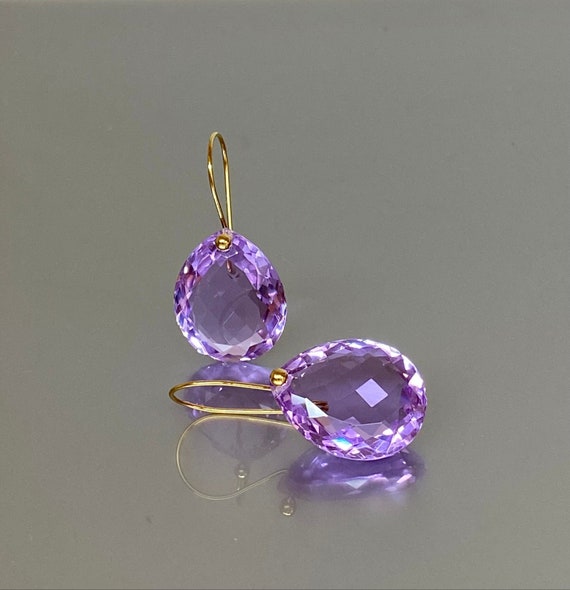 14K/18K Gold Teardrop Kunzite Earrings, Statement Earrings, Pink Stone Earrings, Teardrop Earrings, Birthstone Earrings, Gift For Her.