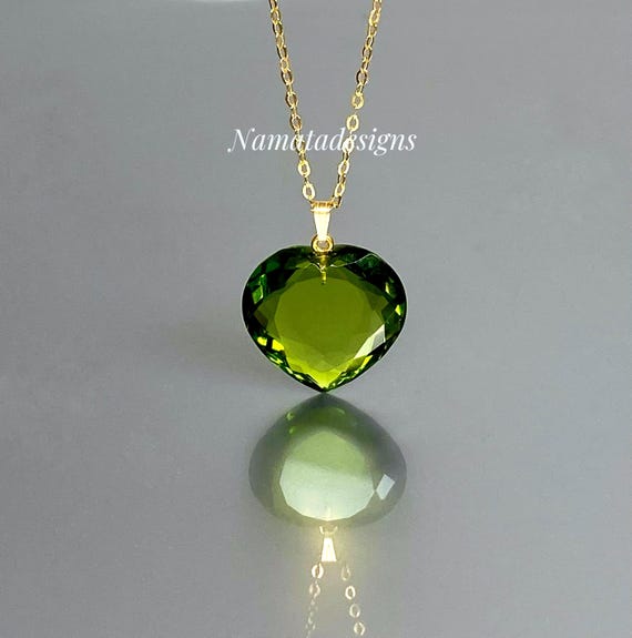 14K Gold Peridot Heart Pendant Necklace, August Birthstone, Minimalist Birthstone Necklace, Peridot Jewelry Gift For Her