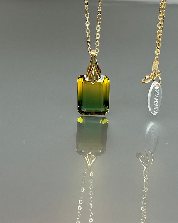 14K Gold Ametrine Pendant Necklace , Green Yellow Ametrine Necklace, Bicolor Ametrine Necklace, ONE OF A-KIND Gift For Her