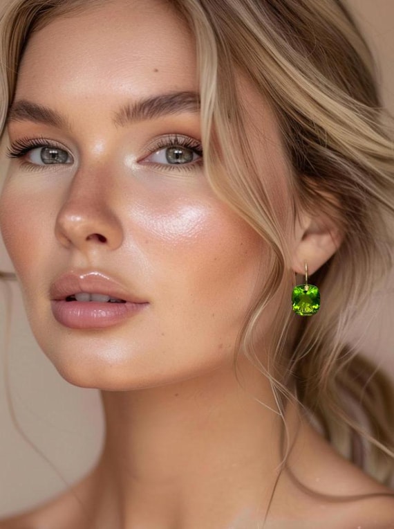 14K Gold Peridot Earrings (26 ct),Green Stone Earrings Minimalist Birthstone  Earrings, Peridot Jewelry Gift For Her, Valentines Gifts.