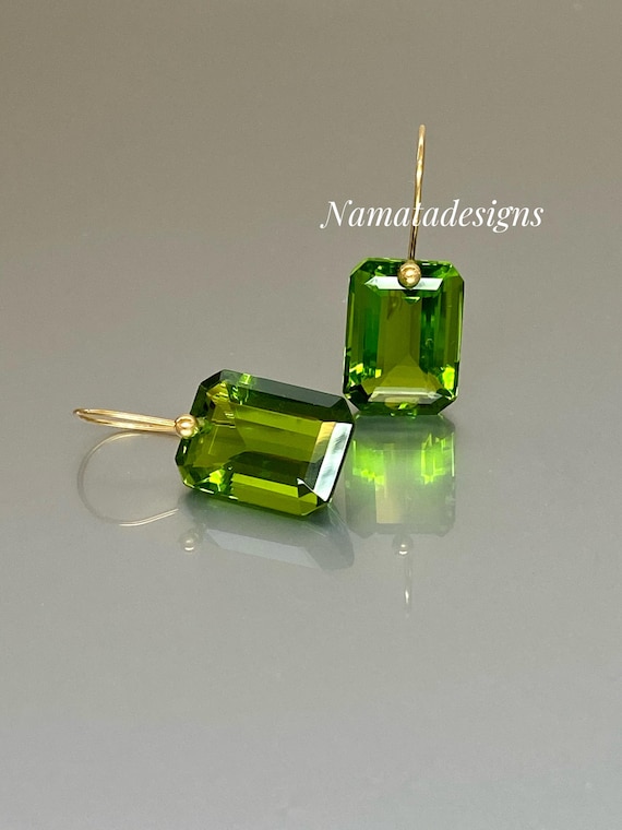 Green Peridot Earrings • 14K/18K Gold Dangle • Natural August Birthstone Jewelry • Gift for Her