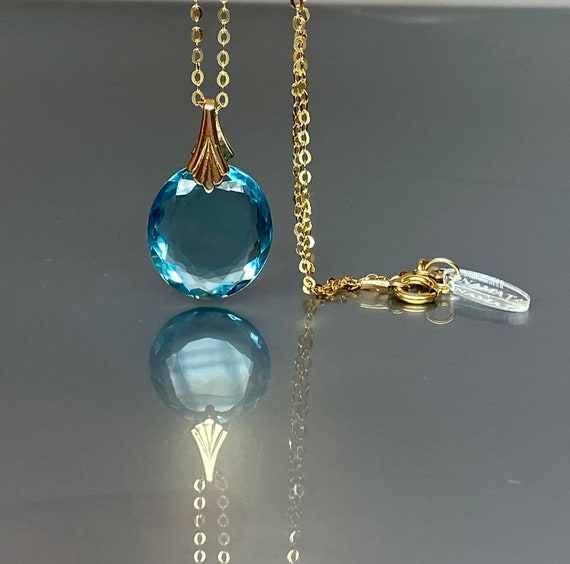 14K Gold Oval Aquamarine Pendant Necklace | March Birthstone Jewelry | Blue Gemstone Necklace Gift for Her | Aquamarine Jewelry