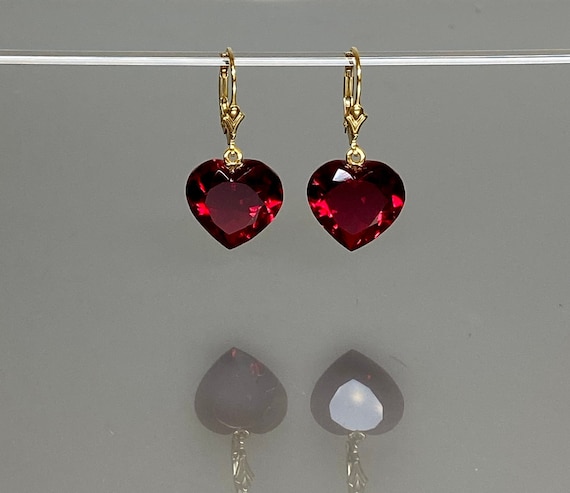 14K Gold Red Ruby Heart Earrings (23 cts), Ruby Drop Earrings, July Birthstone  Earrings, Bridal Jewelry, Ruby Jewelry Gift For Her