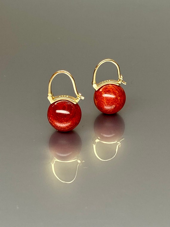 Natural  Sponge Coral Sphere Hoop Earrings, Large Coral Globe Earrings, Statement Earrings,  Ball Earrings, Coral Jewelry Gift For Her.