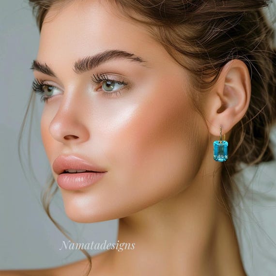 14K/18K Gold  Aquamarine Earrings(32cts), Aquamarine Drop Earring, March Birthstone Earring, Aquamarine Jewelry Gift , Birthstone Earrings