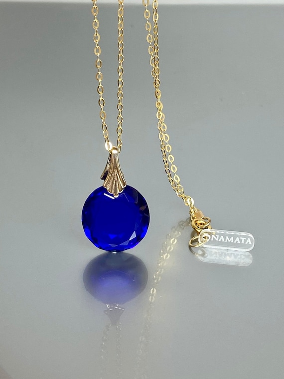 14K Gold Oval Blue Sapphire Necklace (18 ct), Sapphire Pendant, Long Necklace, Royal blue Stone Necklace, Sapphire Jewelry Gift For Her.