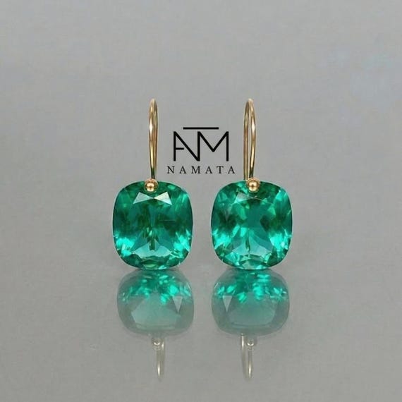 14K/18K Gold Colombian Emerald Dangle Drop Earrings, Green stone Earrings, Statement Earrings, Emerald Jewelry, October Birthstone.