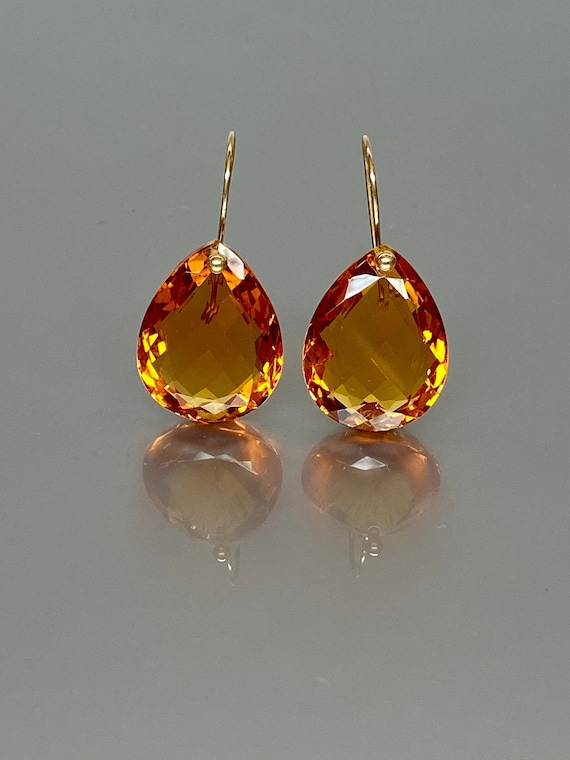 14K Gold Teardrop Madeira Citrine Earrings (45 ct), Large Earrings,  November Birthstone, Madeira Citrine Jewelry, Valentines Gifts.