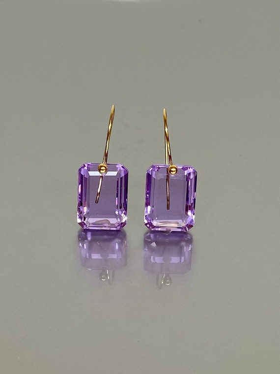 14K/18K Gold Rectangle Kunzite Earrings, Christmas Gifts, Kunzite Jewelry, Dangle Earrings, October Birthstone, Soft Pink Drop Earrings