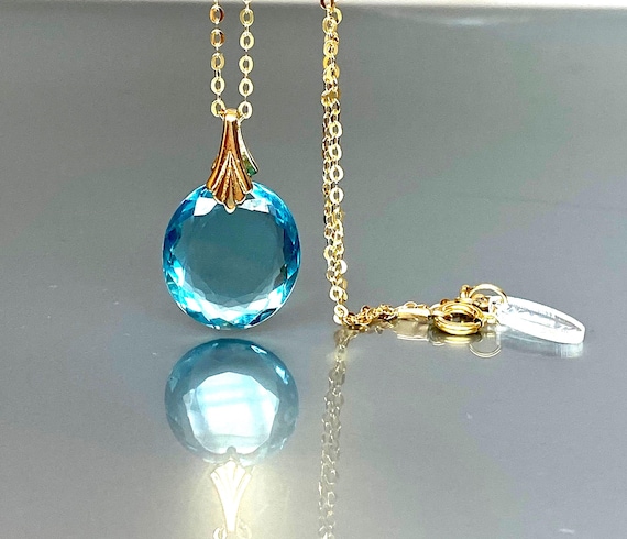 14K Gold Aquamarine  Pendant Necklace, March Birthstone Jewelry, Blue Stone Pendant, Aquamarine Jewelry