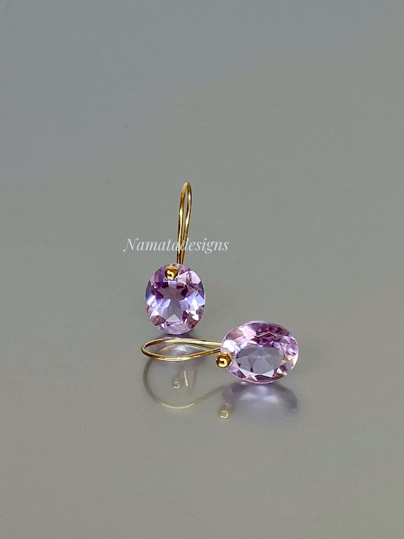 Natural Pink Amethyst Dangle Earrings, Gemstone Drop Earrings, Pink Stone Earrings, Gift for Her, Minimalist Amethyst Earrings
