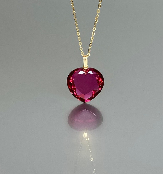 14K SOLID GOLD Rubellite Tourmaline Heart Necklace (30 ct), Large  Heart Pendant, Minimalist Birthstone Necklace, Tourmaline Jewelry Gift.