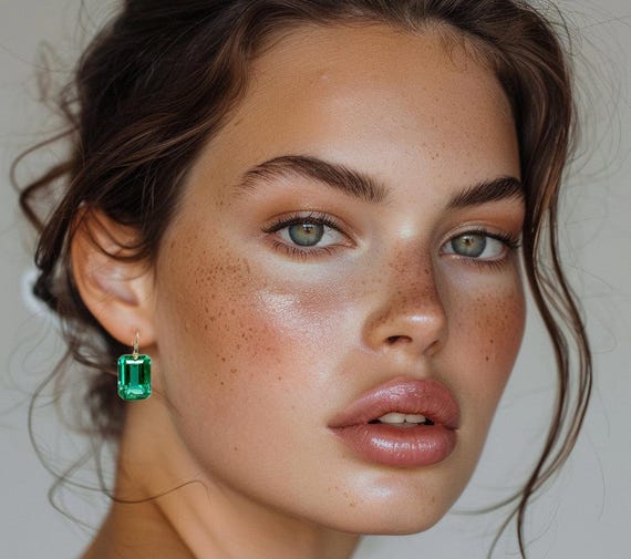 Colombian Emerald Dangle Earrings, Statement Earrings, May Birthstone, Dark Green Rectangle Earrings, Gold or Silver Gift For Women