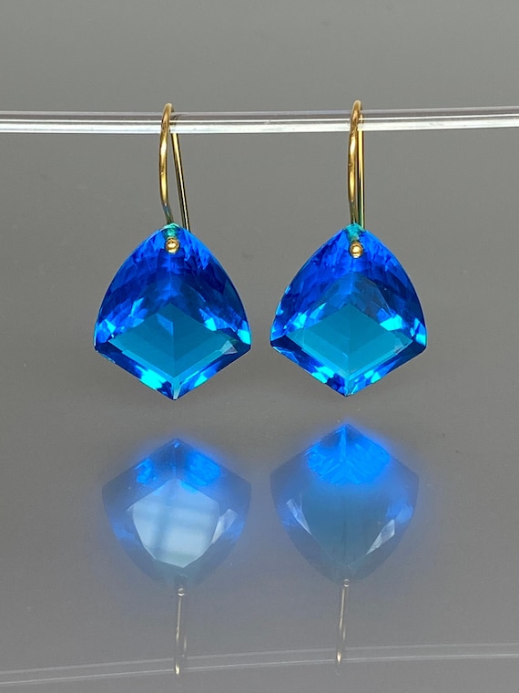 Swiss Blue Topaz Kite Earrings | Statement Earrings | Topaz Jewelry Gift for Her | Bold Blue Stone Earrings in Silver or Gold