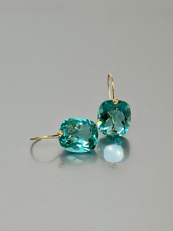 14K/18K Gold Paraiba Tourmaline Drop  Earrings (26 ct), Blue Tourmaline  Drop Earrings, Tourmaline Jewelry Gift For Her