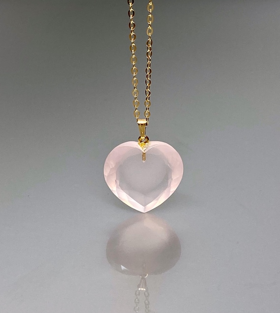 14K Gold Rose Quartz Heart  Pendant Necklace, Heart Pendant Necklace, Rose Quartz Jewelry Gift For Her, Mothers Day Gift.