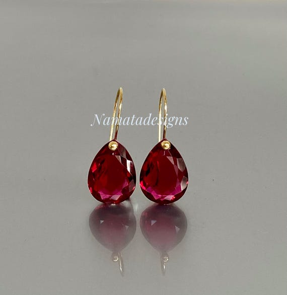 14K/18K Gold Ruby Teardrop Dangle Earrings, July Birthstone, Bridal Jewelry, Ruby Statement Jewelry For Her