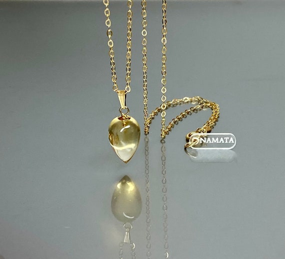 14K Gold Natural Citrine Necklace, Citrine Pendant, November Birthstone, Citrine Jewelry, Layering Necklace, Crystal Necklace Gift.