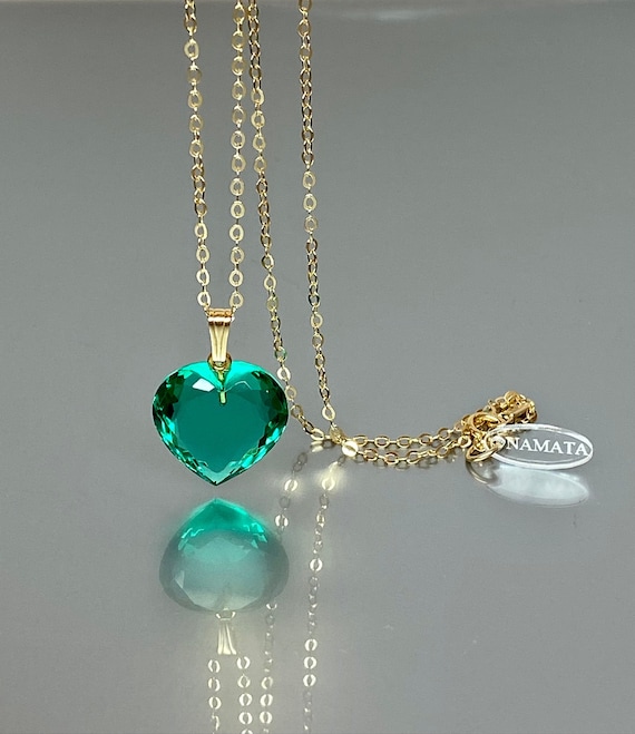 Custom listing for chaheron -14K Gold Green Colombian Emerald Heart Necklace (26 ct), Large Heart Pendant Necklace.