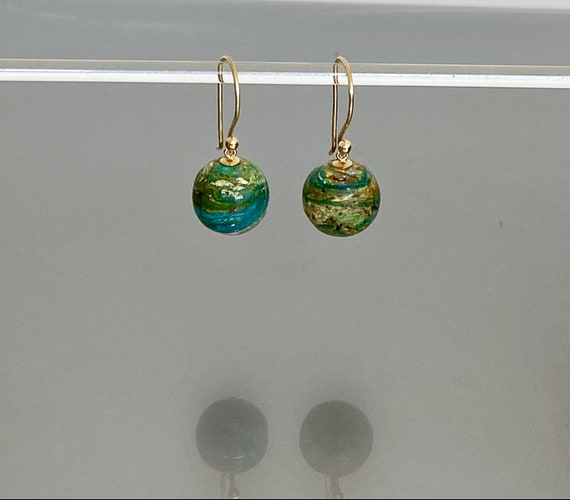 14K/18K  Solid Gold Globe Peruvian Opal Earrings, ONE OF A-KIND Earrings, Blue opal Earrings, October Birthstone, Opal Jewelry Gift For Her.
