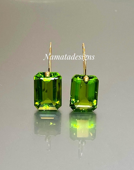 14K/18K Gold Peridot Dangle Earrings • Natural Green Peridot • August Birthstone Gift • Minimalist Gemstone Earrings