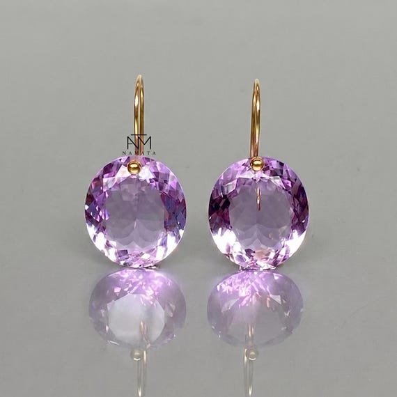 Kunzite Dangle Earrings Gold, Statement Earrings, Kunzite Jewelry Gift For Her, Pink Stone Earrings.