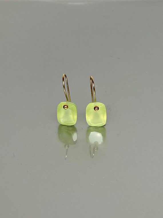 14K/18K Natural Prehnite Earrings, Green lime Drop Dangle Earrings, Prehnite jewelry,   Minimalist Earrings, Small Earrings, Holiday Gifts.