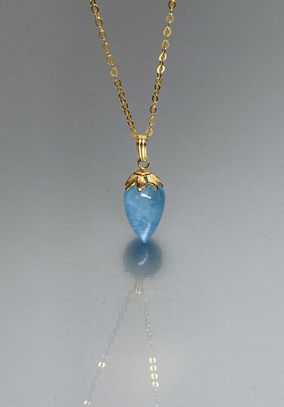 14K  Gold  Natural Aquamarine Pendant Necklace, March Birthstone, Aquamarine Crystal,  Aquamarine Jewelry Gift For Her, Mothers Day Gift