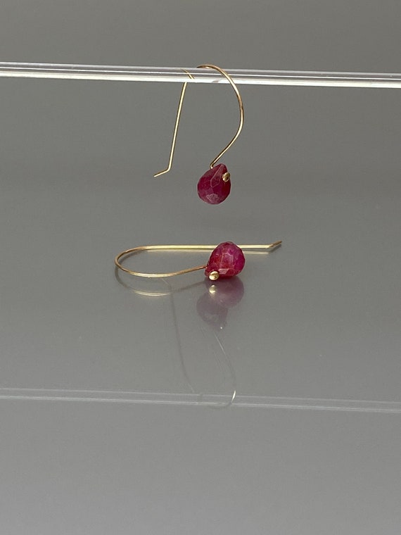 Tiny Ruby Drop  Earrings, October Birthstone, July Birthstone Birthday Gift For Her, Small Earrings, Ruby Jewellery Gift For Her.