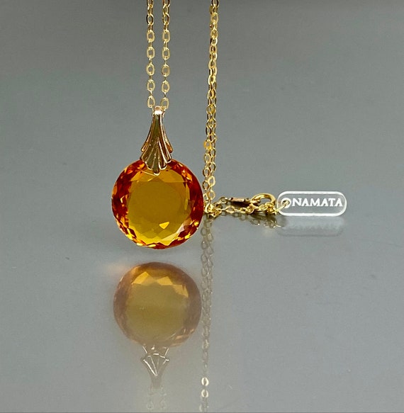 14K Gold Citrin Pendant Necklace, Minimalist Birthstone Necklace, November Birthstone, Citrine Jewellery Gift For Her, Mothers Day Gift.
