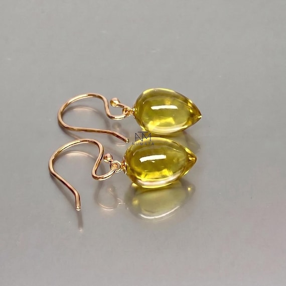 Lemon Quartz Drop Earrings, Inverted Teardrop Earrings, Yellow Gemstone Earrings, Gold or Silver Earrings, Minimalist Dangle Earrings