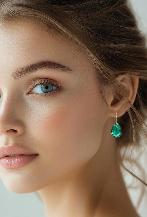 14K/18K Gold Colombian Emerald Teardrop  Earrings (21 cts), October Birthstone, Statement Earrings, Emerald Jewelry Gift For Her.