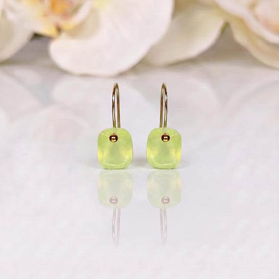 Prehnite Drop Earrings: 14K Gold, Green Gemstone Dangle Earrings, Minimalist Jewelry