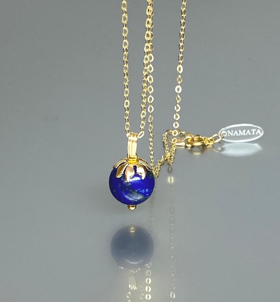 14K Gold Natural Lapis Lazuli  Pendant  Charm, Lapis Necklace, Dark blue gemstone pendant, January BirthStone Jewelry, Layering Necklace