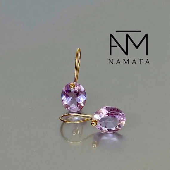 Natural Pink Amethyst Dangle Earrings, Gemstone Drop Earrings, Pink Stone Earrings, Gift for Her, Minimalist Amethyst Earrings