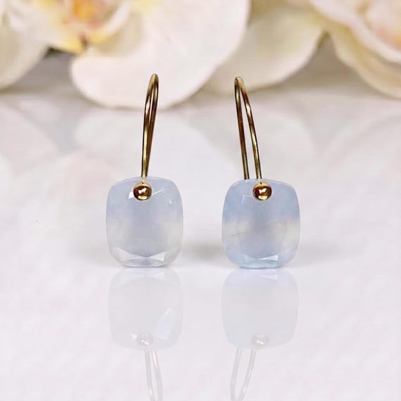 Lavender Chalcedony Dangle Earrings: 24K Gold Vermeil, 14K Gold Wires, Minimalist Jewelry