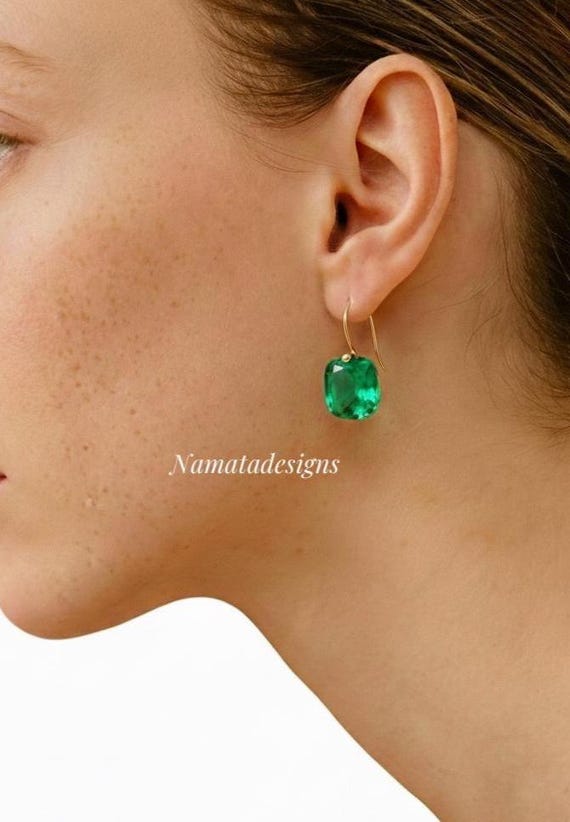 Colombian Emerald Dangle Earrings in 14K or 18K Gold, Green Emerald Drop Earrings, Statement Fine Jewelry Gift