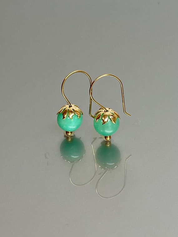 Natural Chrysoprase Globes Drop Earrings, Disco Ball Earrings, Birthstone Earrings, Jade Green Earrings, Chrysoprase  Jewelry Gift For Her