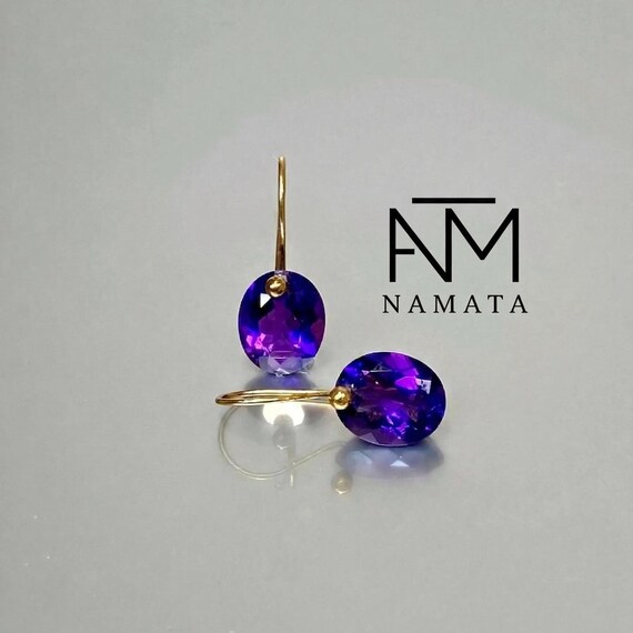 Purple Amethyst Dangle  Earrings, Oval Earrings, February Birthstone Jewelry Gift