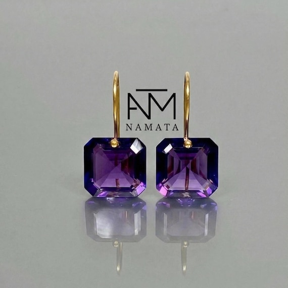 14K/18K  Gold Amethyst Dangle Earrings, Purple Stone Earrings, February Birthstone, Amethyst Jewelry Gift For Her.