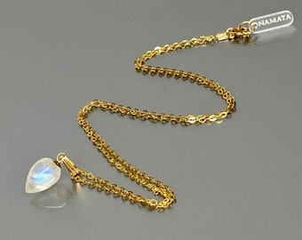 14K Gold Natural Blue fire Moonstone Necklace: Teardrop Pendant, June Birthstone Jewelry