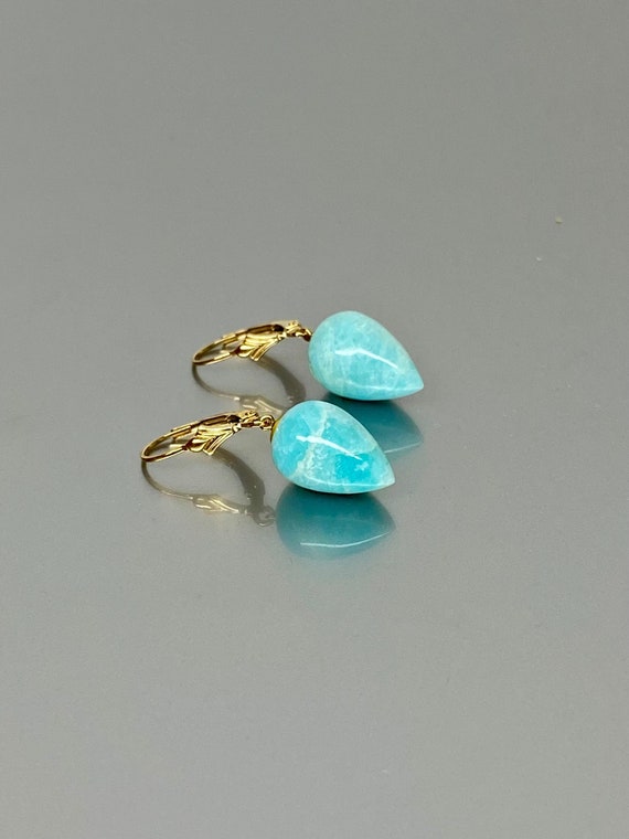14K Gold Natural  Peruvian Amazonite  Earrings, Minimalist Earrings, Blue Turquoise Earrings, December Birthstone Earrings, Mothers Day Gift